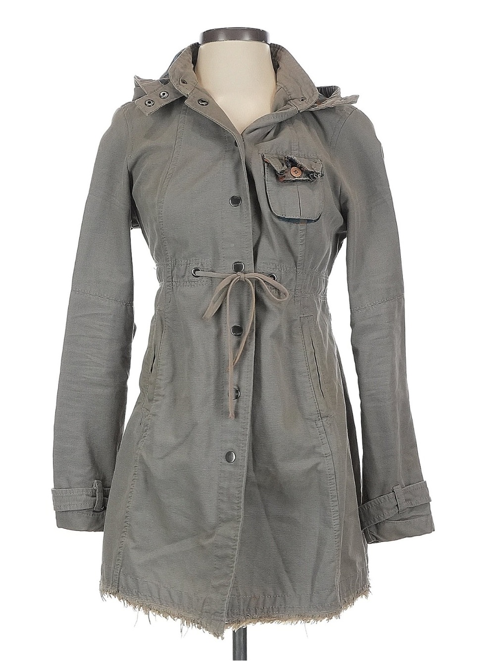 Free People Olive Utility Hooded Button Front Drawstring Waist Jacket• 4